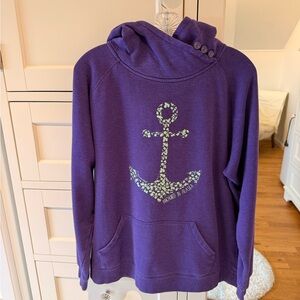 Oura Anchored in Anchorage Alaska Purple Hoodie Sweatshirt with button detail